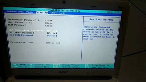 I have Phoenix BIOS by Insyde. . Acer bios hidden menu